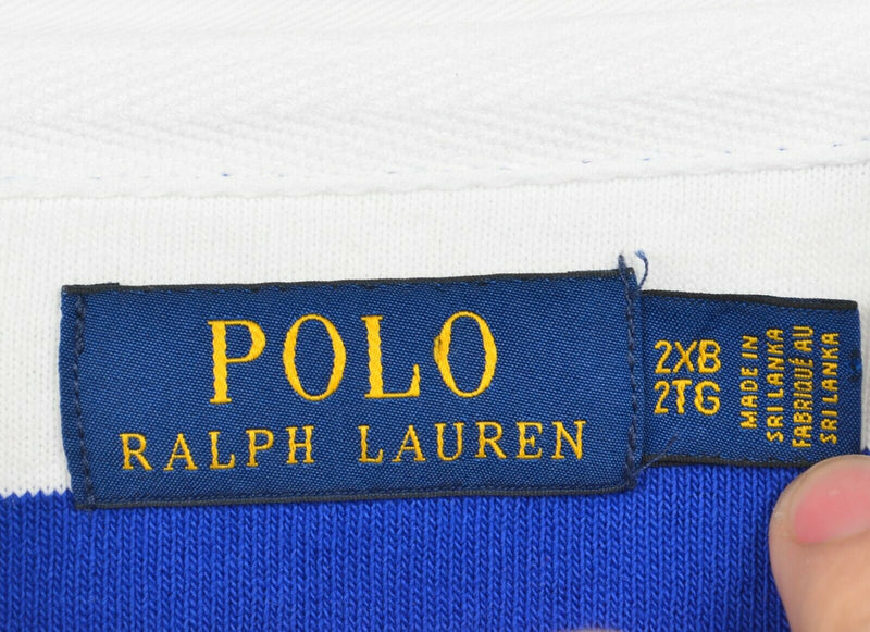 Polo Ralph Lauren Men's 2XB Blue White Chunky Stripe Long Sleeve Rugby Shirt