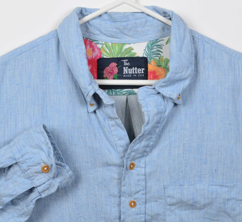 Chubbies The Nutter Men's XL Linen Blend Blue Popover Button-Down Shirt