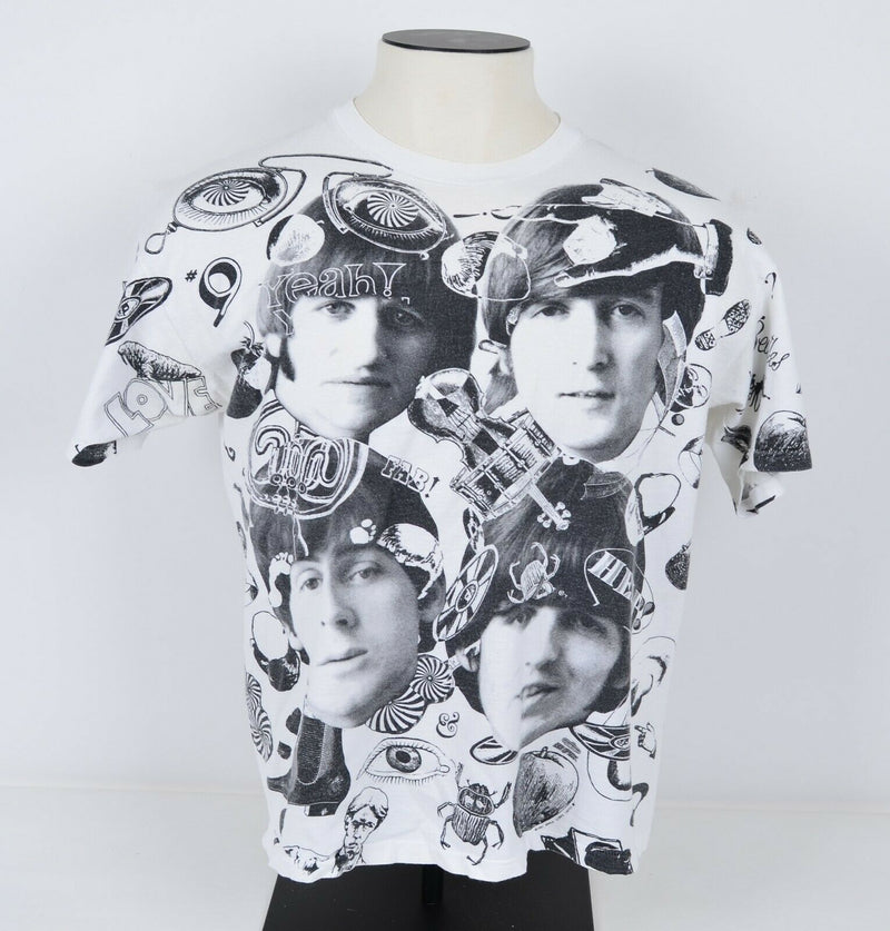 Vintage 1991 The Beatles Men's XL All-Over Print Collage Black White T-Shirt