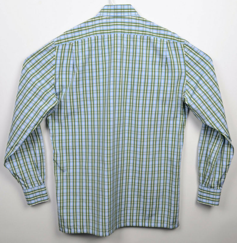 Kiton Men's 17 (XL) Blue Green Check Made in Italy Designer Button-Down Shirt