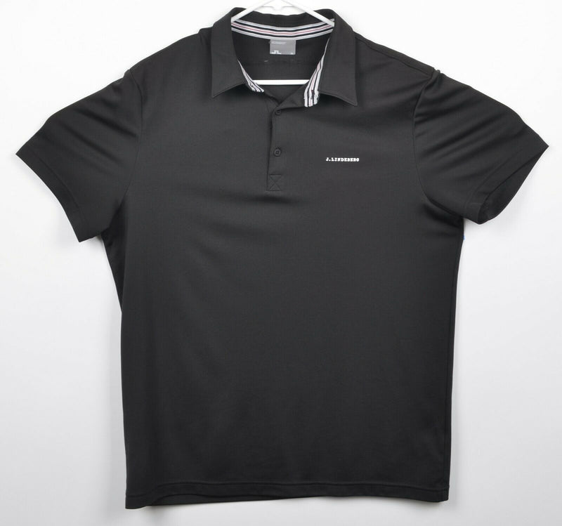 J. Lindberg Men's Sz XL Solid Black Embroidered Logo Golf Polo Shirt