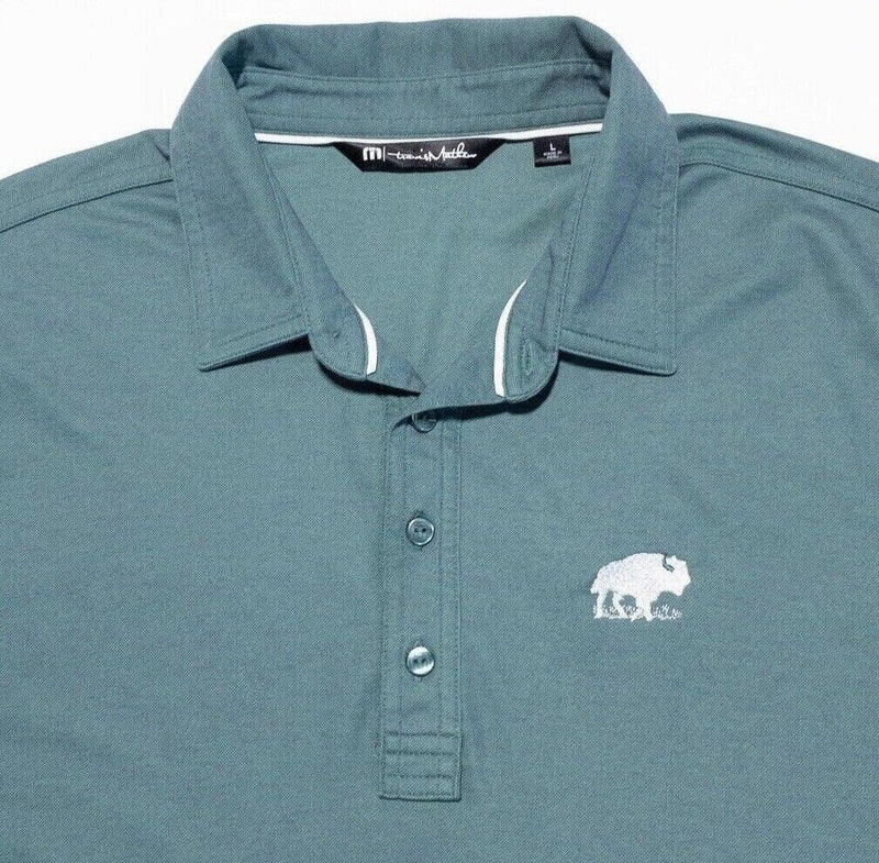 Travis Mathew Polo Large Men's Shirt Golf Solid Green Bison Logo Wicking