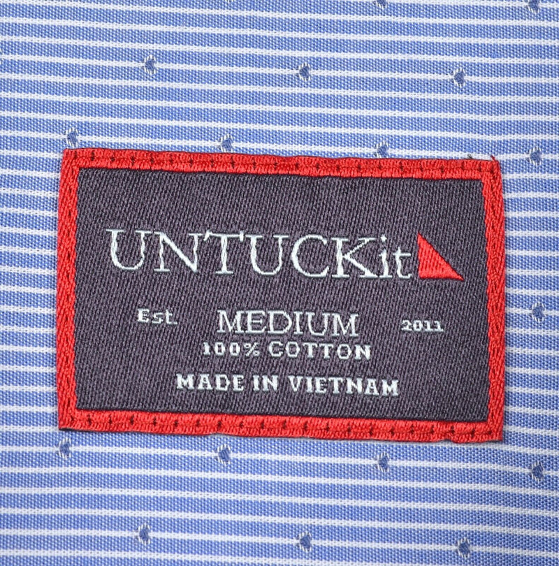 UNTUCKit Men's Sz Medium Blue Polka Dot Micro-Stripe Button-Front Shirt