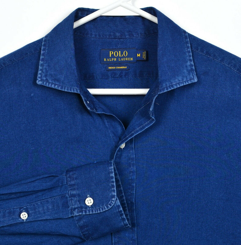 Polo Ralph Lauren Men's Medium Indigo Chambray Blue Denim Button-Front Shirt