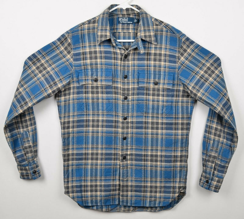 Polo Ralph Lauren Men's Small Blue Plaid Loop Collar Long Sleeve Flannel Shirt