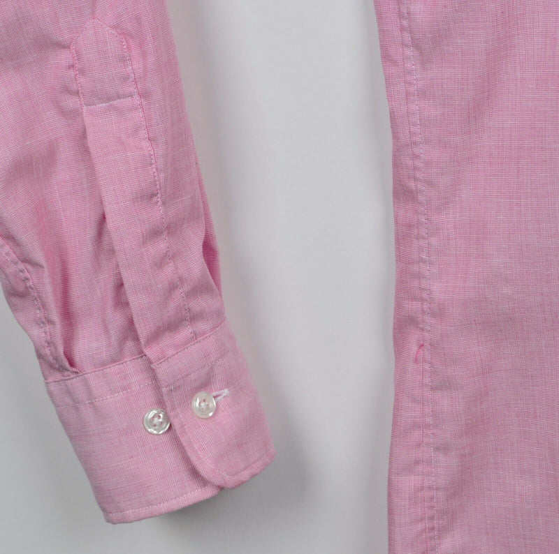 Vintage 80s Christian Dior Men's 15 32-33 Pink Contrast Trim Logo Dress Shirt