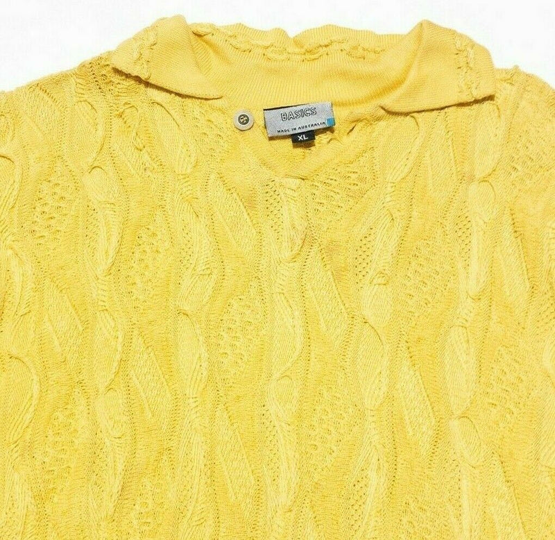 COOGI Basics Sweater Textured 3D Knit Short Sleeve Yellow Vintage 90s Men's XL