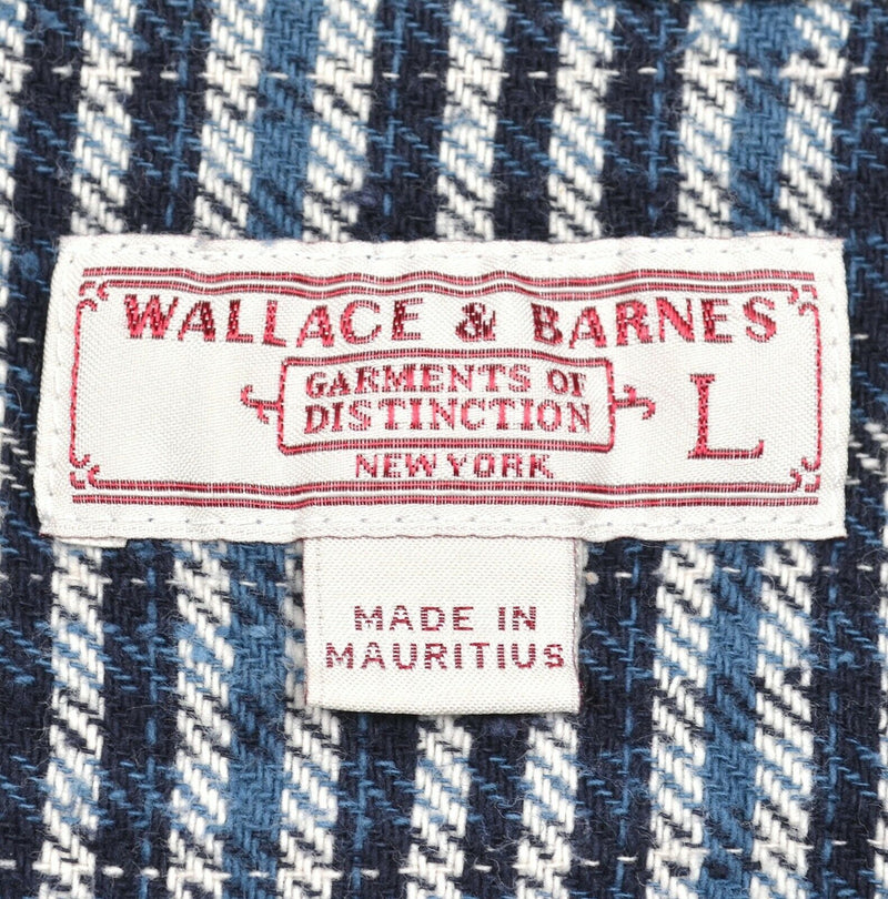 Wallace & Barnes Men's Sz Large Blue White Navy Plaid Short Sleeve Shirt