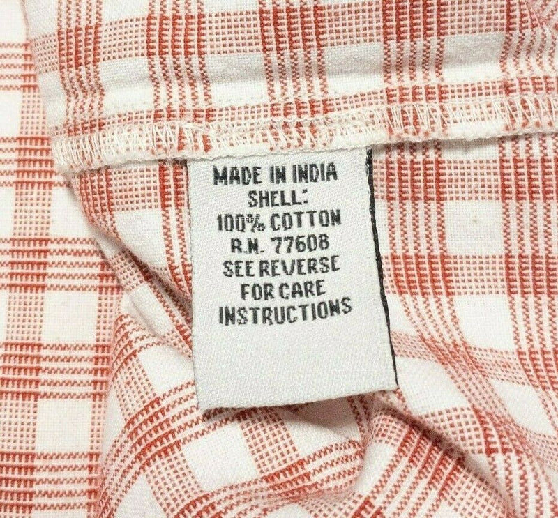 J. Peterman Band Mandarin Collar Popover Shirt Orange Red Check Men's Large