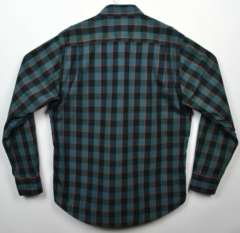 Carbon 2 Cobalt Men's Medium Teal Navy Blue Check Long Sleeve Button-Front Shirt