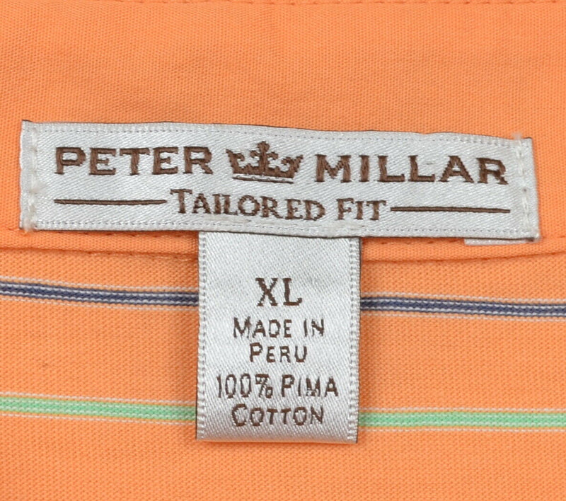 Peter Millar Crown Sport Men's XL Orange Striped Pima Cotton Pocket Polo Shirt