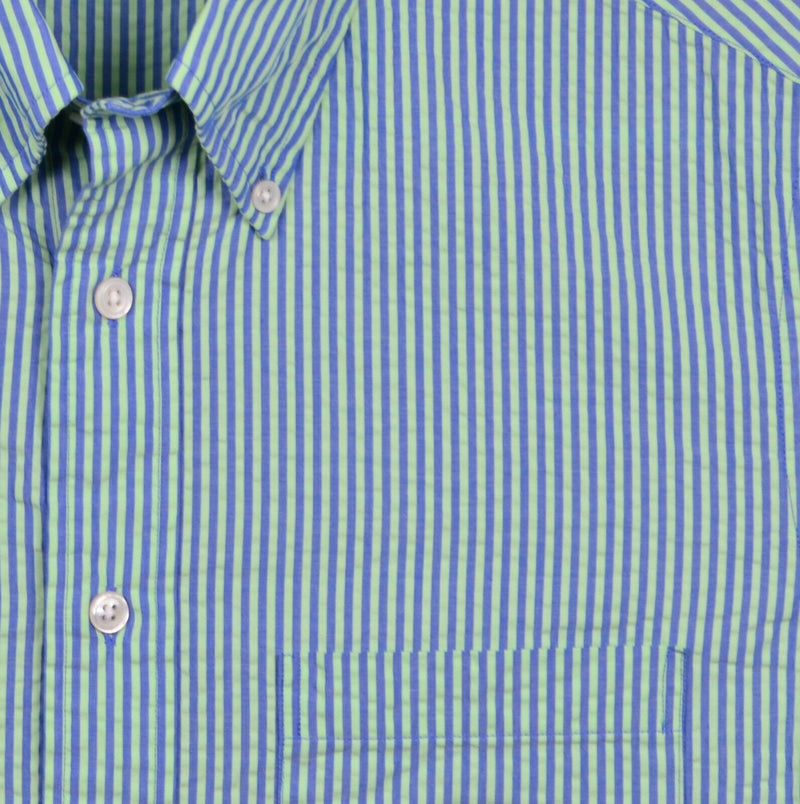 Brooks Brothers Men's Small Seersucker Flip Cuff Blue Green Striped Milano Shirt