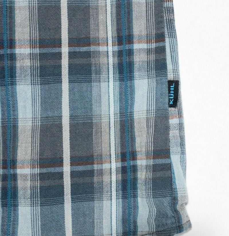 Kuhl Skorpio Shirt Men LT Large Tall Tapered Linen Blend Blue Gray Plaid Outdoor