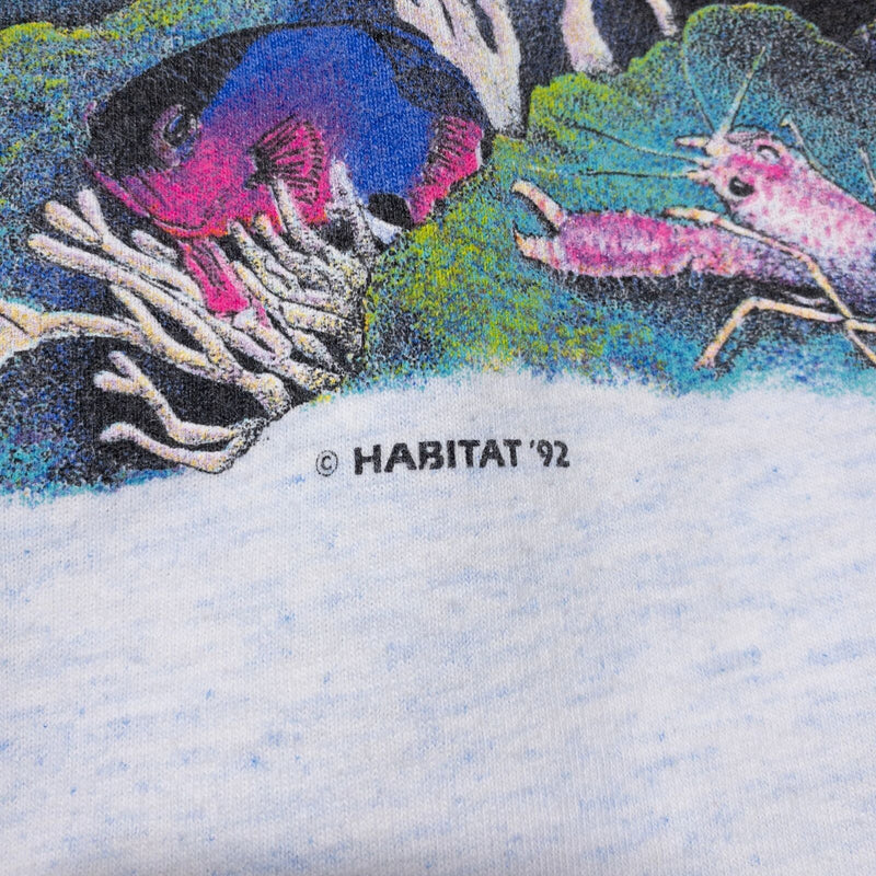 Vintage Habitat T-Shirt Men's XL Aquatic Dolphin Fish Wrap-Around Gray 90s