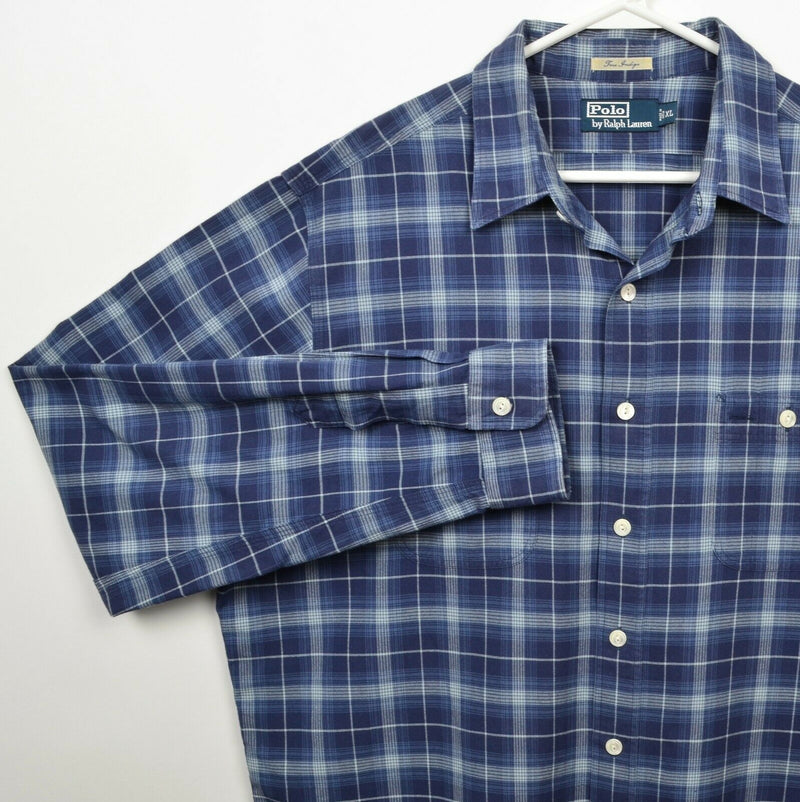 Polo Ralph Lauren Men's XL True Indigo Navy Blue Plaid Button-Front Shirt