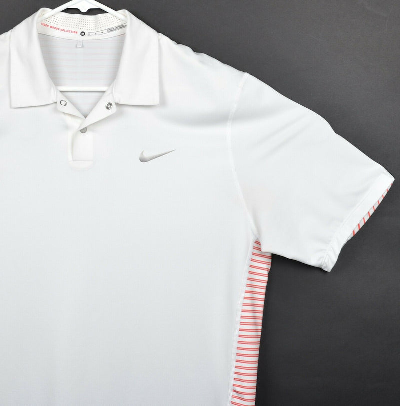 Tiger Woods Collection Men's Medium Nike Vented Snap White Red Stripe Golf Shirt