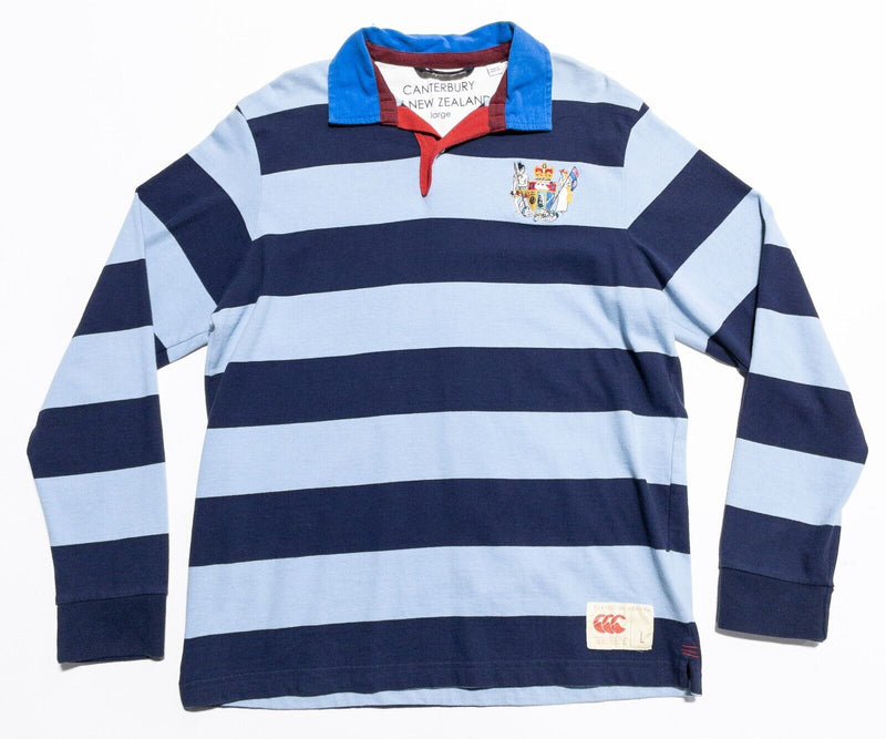 Canterbury of New Zealand Rugby Shirt Men's Large Long Sleeve Blue Stripe Crest