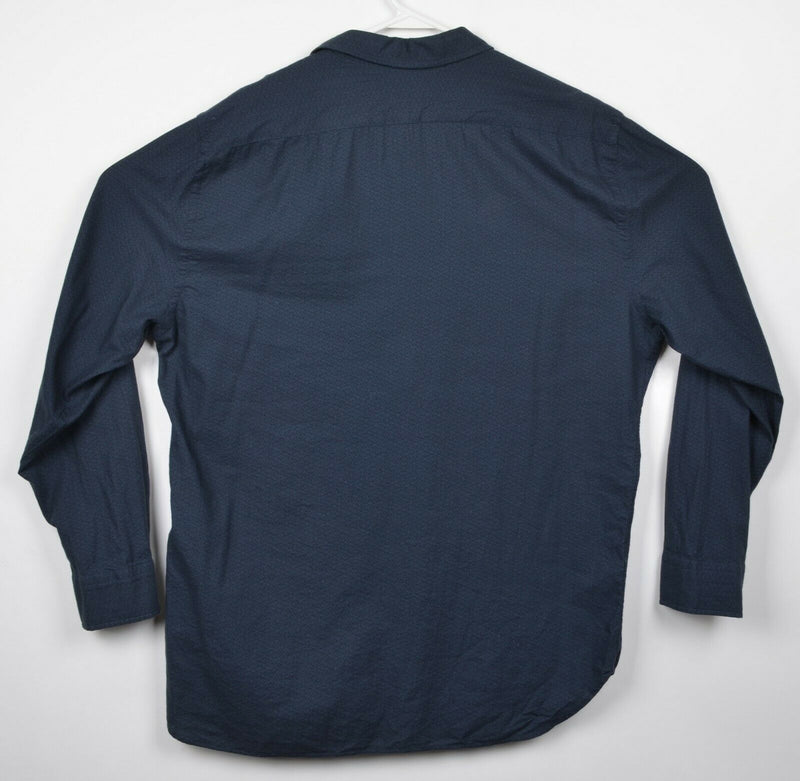 Billy Reid Men's XL Standard Fit Navy Blue Geometric Casual Button-Front Shirt