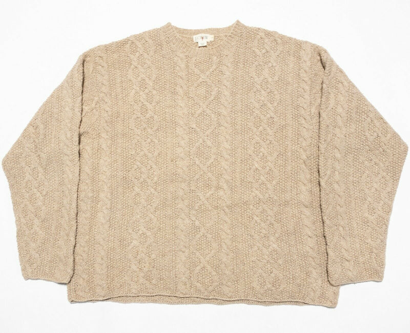 Vintage 90s J. Crew Men's Large Cable-Knit Wool Fisherman Oat Hand Knit Sweater