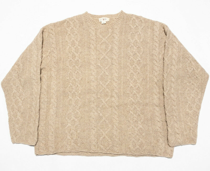 Vintage 90s J. Crew Men's Large Cable-Knit Wool Fisherman Oat Hand Kni