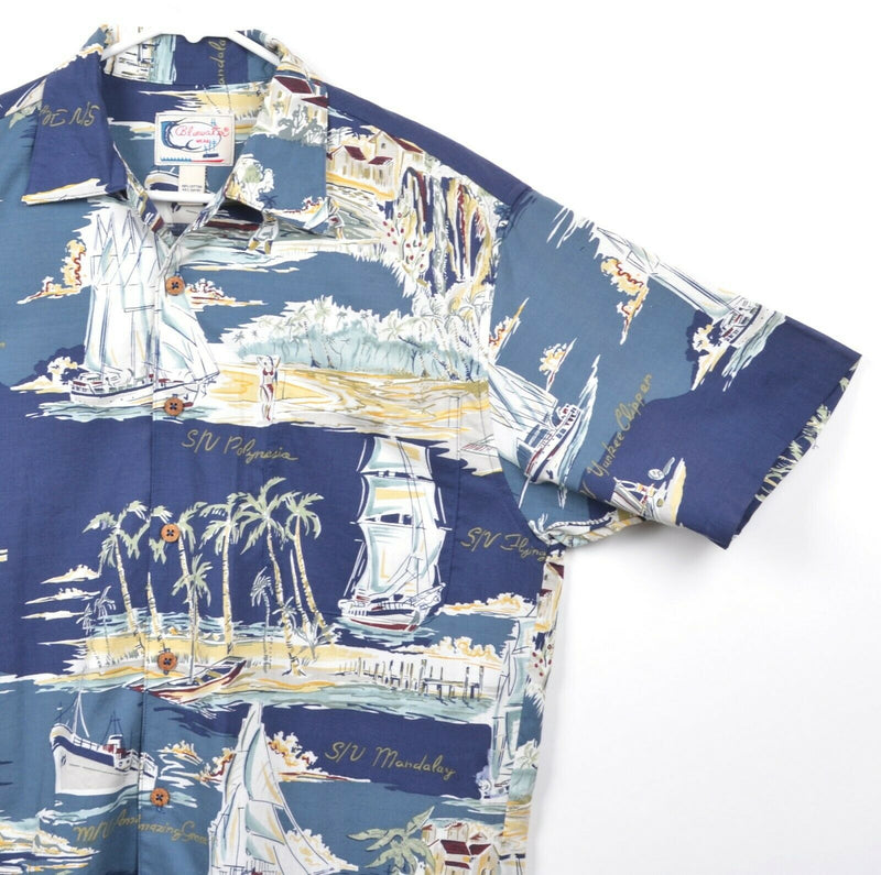 Bluewater Wear Men's Sz Small Sailboat Ships Rayon Blend USA Hawaiian Shirt