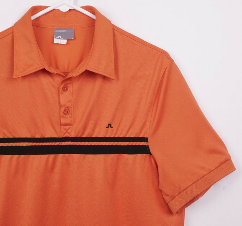 J. Lindeberg Men's Sz Medium Fieldsensor Orange Striped Golf Polo Shirt