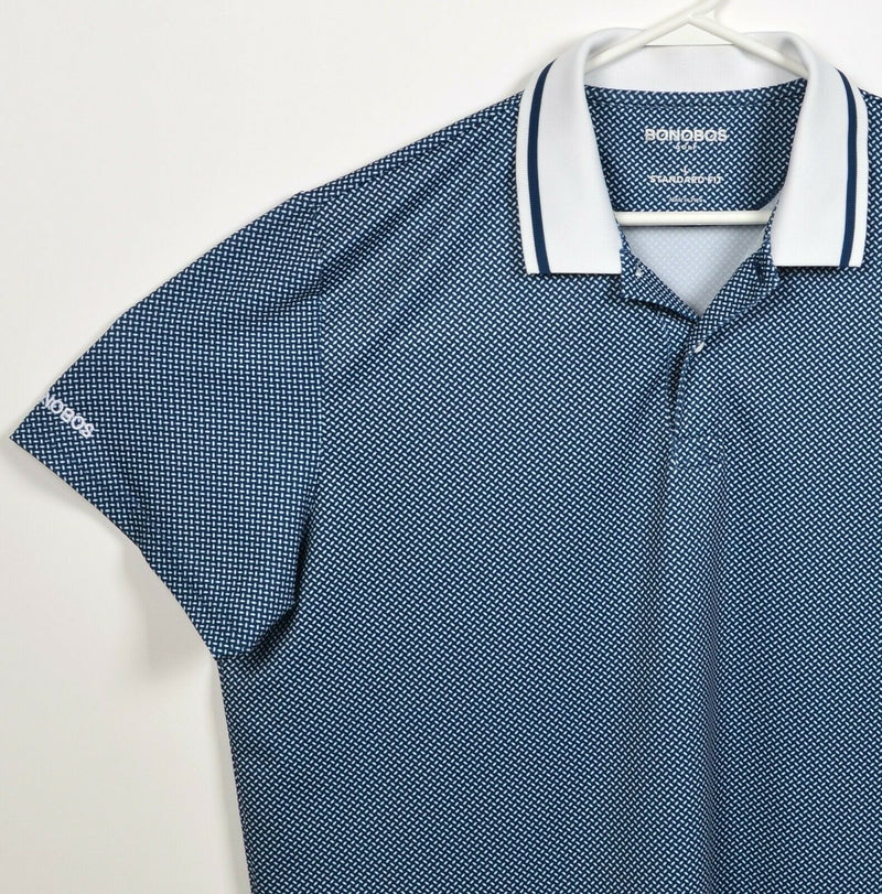 Bonobos Golf Men Large Standard Fit Blue Geometric Polyester Wicking Polo Shirt
