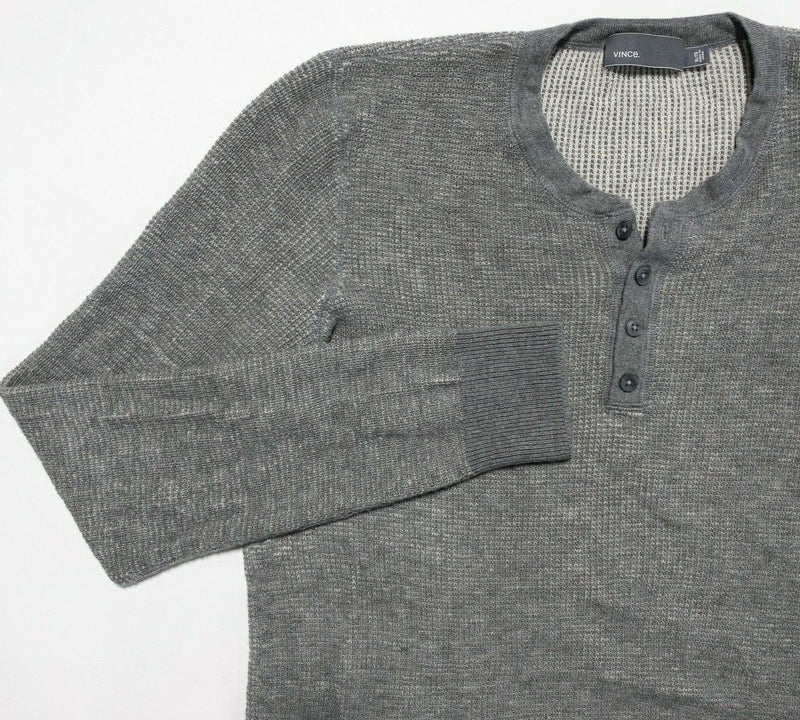 Vince. Men's XL Gray 100% Wool Henley Collar Soft Waffle Knit Sweater Shirt