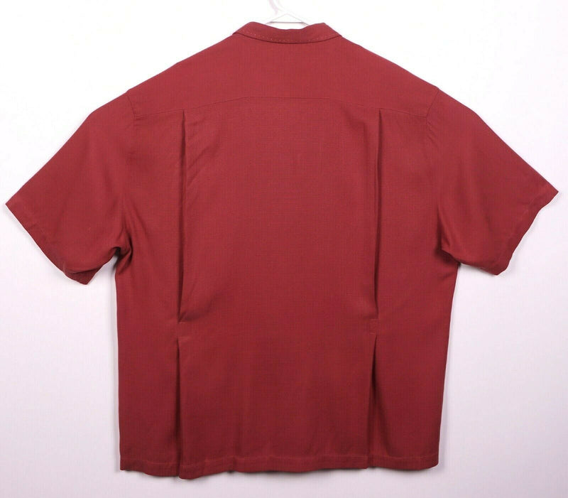 Nat Nast Men's Large Silk Blend Solid Red/Orange Hawaiian Bowling Retro Shirt