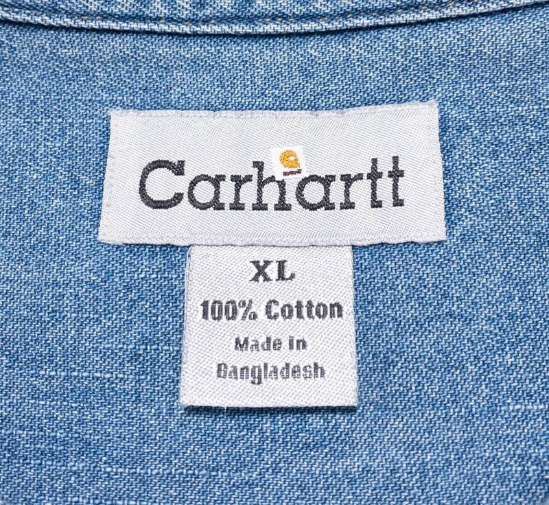 Carhartt Denim Shirt XL Men's Stonewash Work Long Sleeve Vintage 90s Button-Up