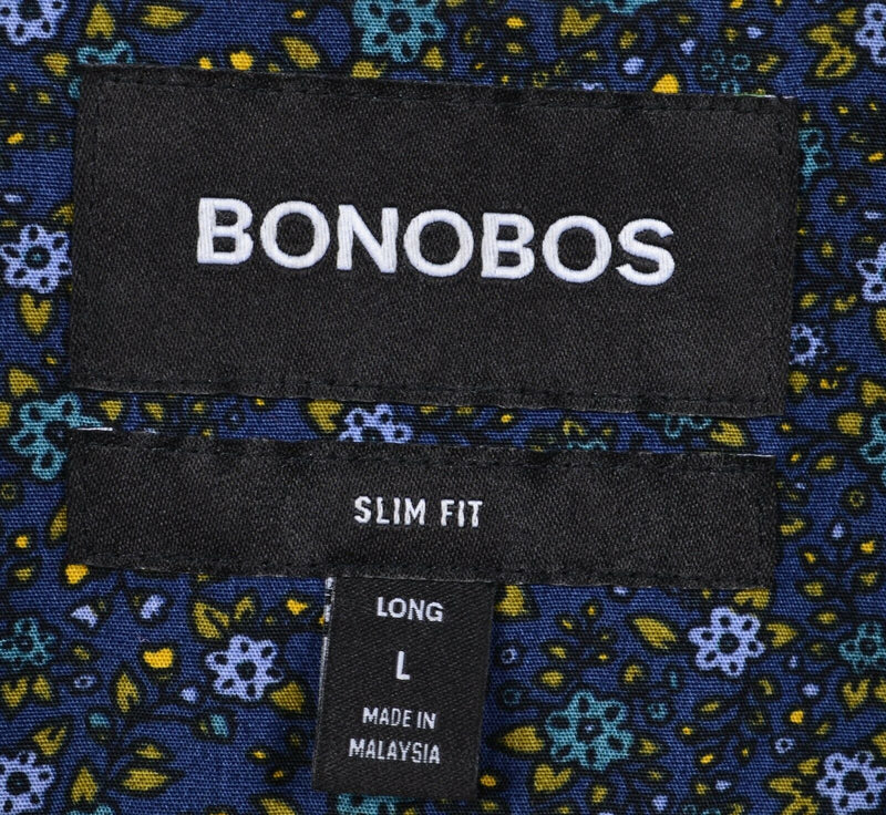Bonobos Men's Large Long Slim Fit Floral Blue Yellow Green Button-Down Shirt