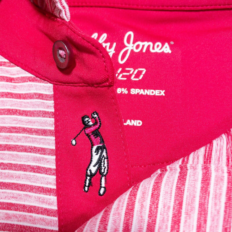 Bobby Jones X-H20 Polo Large Men's Golf Shirt Pink Striped Wicking Stretch