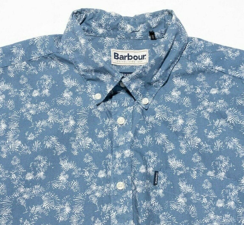 Barbour Tailored Fit Shirt Medium Men's Palm Print Floral Blue SS Button-Down