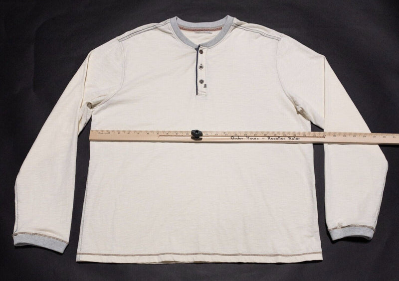Carbon 2 Cobalt Henley Shirt Men's Large Long Sleeve Off White 3-Button Cotton