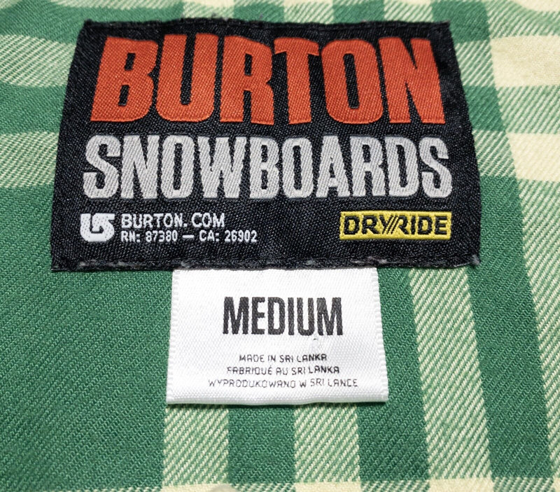 Burton Dryride Hoodie Men's Medium Snowboarding Plaid Button-Front Shirt Green