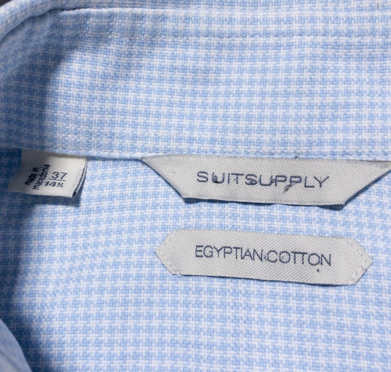 Suitsupply Dress Shirt Men's 14.5 Spread Collar Blue Houndstooth Check Business