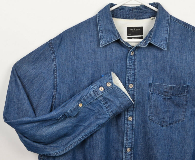 Rag & Bone Men's XL Denim Indigo Blue Designer Long Sleeve Button-Front Shirt