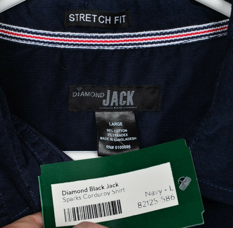 Diamond Black Jack Men's Large Stretch Fix Stitch Fix Navy Blue Corduroy Shirt