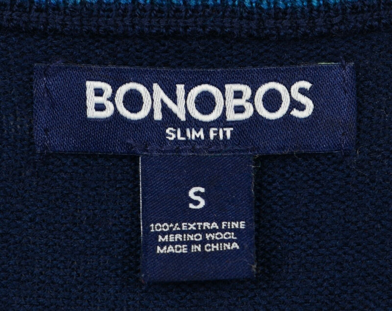 Bonobos Men's Small Slim Fit 100% Merino Wool Navy Blue V-Neck Pullover Sweater