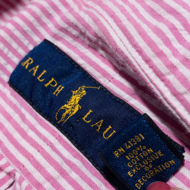 Polo Ralph Lauren Seersucker Shirt Men's XL Pink Striped Button-Down Preppy