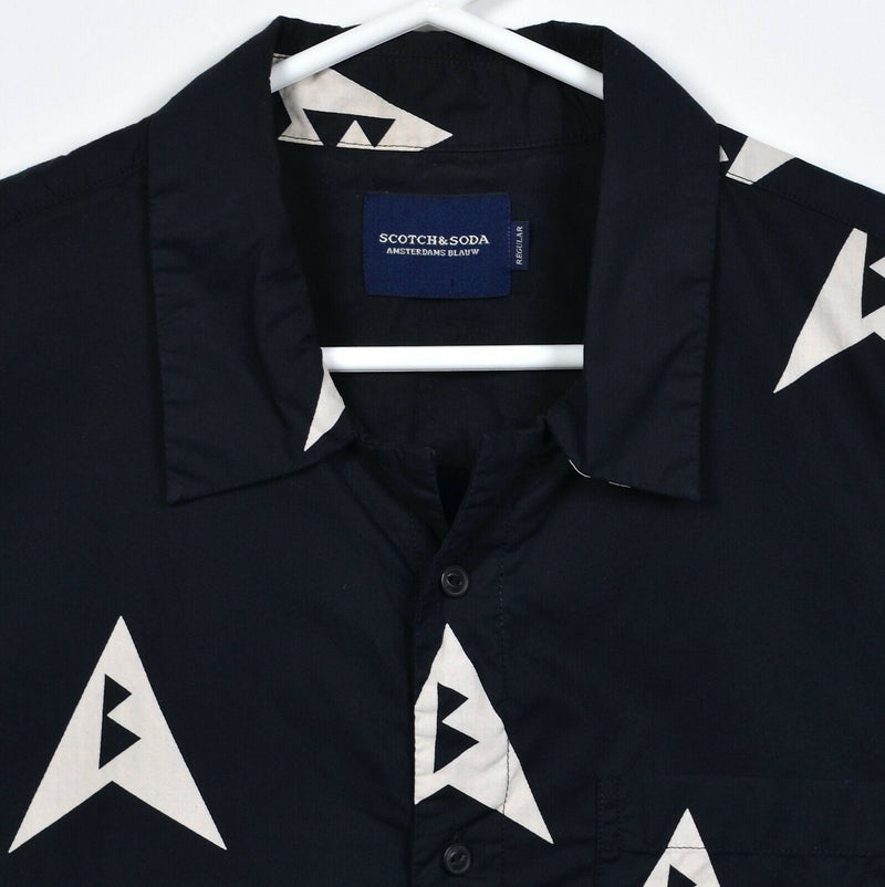Scotch & Soda Men's Large Black Geometric Triangle Pocket Button-Front Shirt