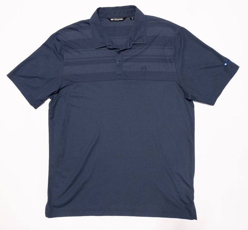 Travis Mathew Golf Polo Large Men's Chest Stripe Navy Blue Logo Wicking Stretch