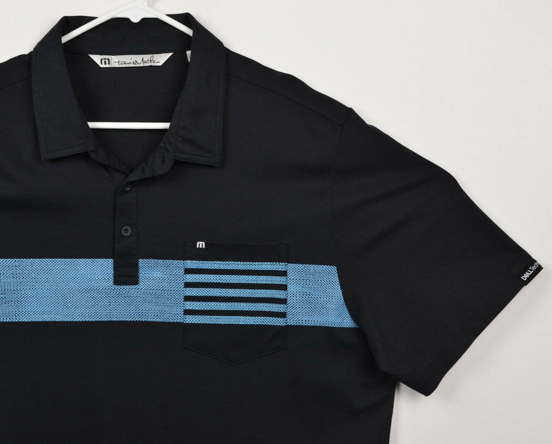 Travis Mathew Men's Sz XL Black Blue Striped Golf Pocket Polo Shirt