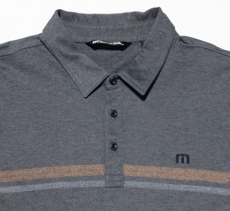 Travis Mathew Polo XL Mens Shirt Golf Polyester Wicking Gray Stripe Short Sleeve