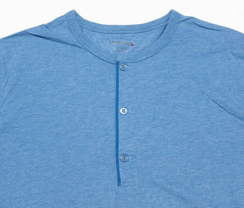 UNTUCKit Henley Men's XL Shirt Solid Heather Blue 3-Button Cotton Blend