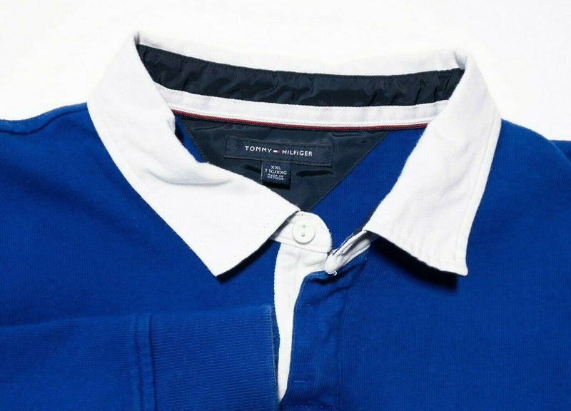 Tommy Hilfiger Rugby Shirt Flag Logo Stripe Blue Long Sleeve Men's 2XL