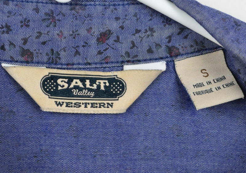 Salt Valley Men's Sz Small Floral Pearl Snap Blue Rockabilly Western Shirt