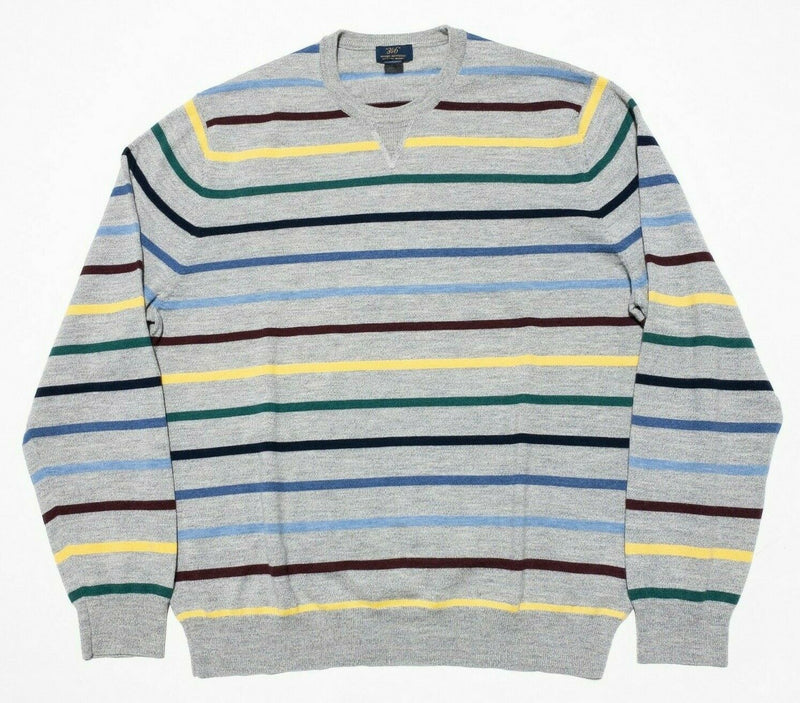 Brooks Brothers Men's XL Merino Wool Gray Multi-Color Striped Crewneck Sweater