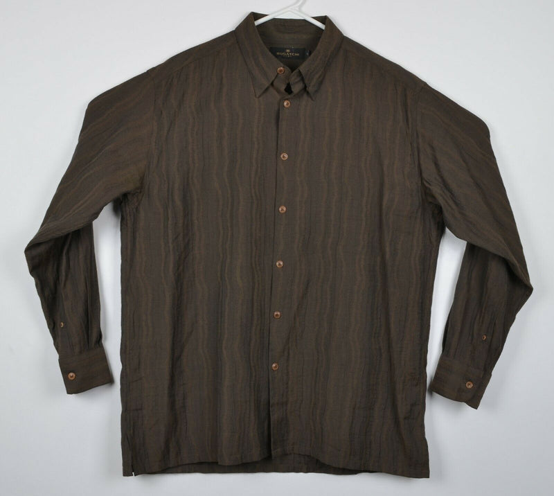 Bugatchi Uomo Men's Large Viscose Wool Blend Brown Wavy Stripes Party Shirt