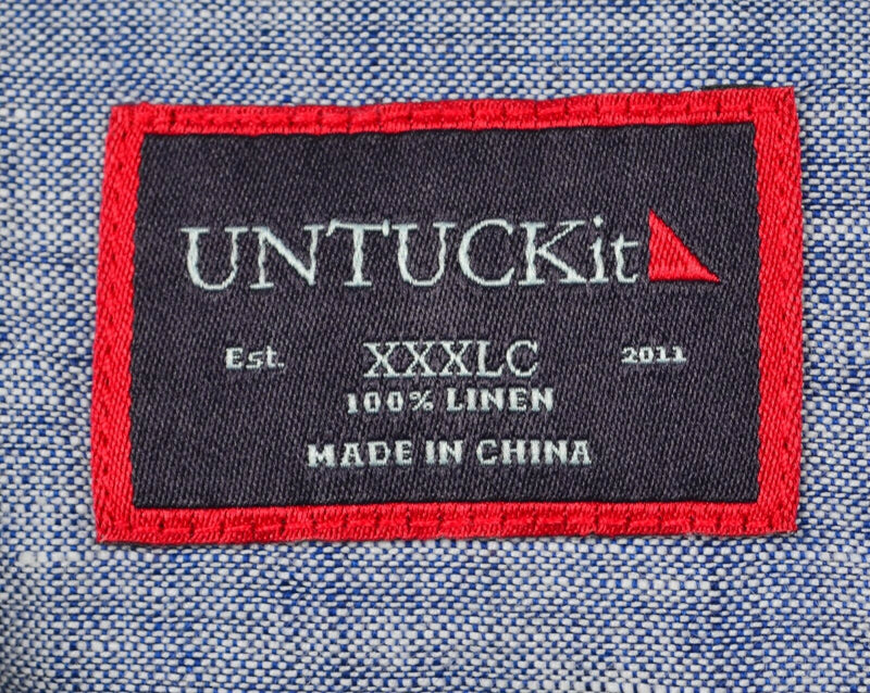 UNTUCKit Men's Sz 3XLC (4XL) 100% Linen Blue Chambray Band Collar Shirt